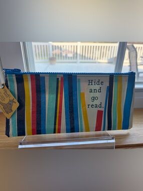 Blue Q Striped Zip Pouch in Blue, Teal, Yellow, Red, White